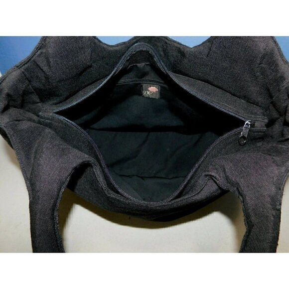 DV, DOLCE VITA BLACK FABRIC TOTE WITH EMBROIDERED FLOWERS, HANDBAG, PURSE - Picture 2 of 8